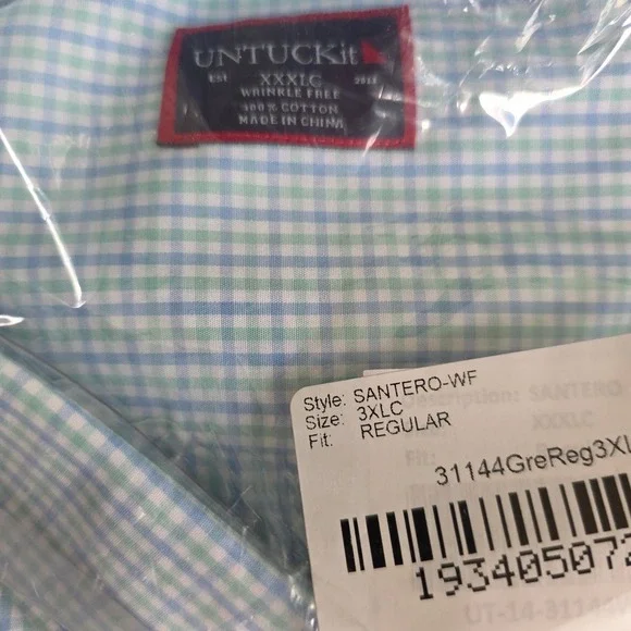 Untuckit Santero Shirt Mens 3XL Wrinkle Free Plaid Blue Classic Fit LS NWT - Picture 2 of 3